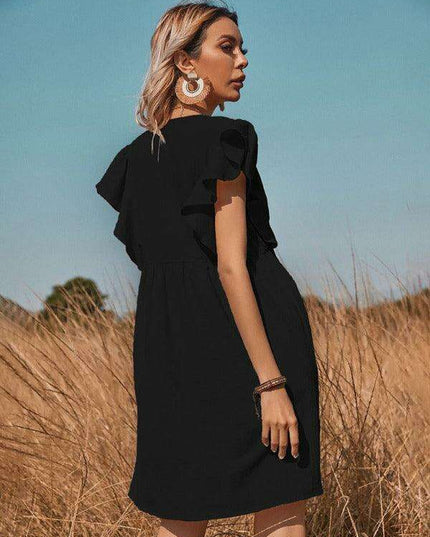 Chic Cotton A-Line Dress with Stylish Lotus Leaf Sleeves - Perfect for Every Occasion