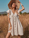 Women's woven v-neck button-up large swing A-shaped small flying sleeve dress-Clothing, Shoes & Accessories›Women›Clothing›Dresses›Casual-kakaclo-Khaki-XS-Très Elite