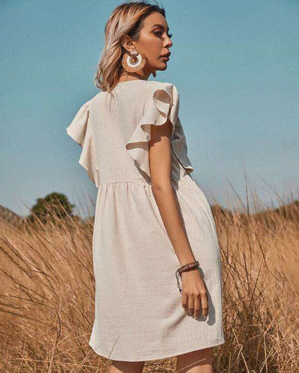 Chic Cotton A-Line Dress with Stylish Lotus Leaf Sleeves - Perfect for Every Occasion