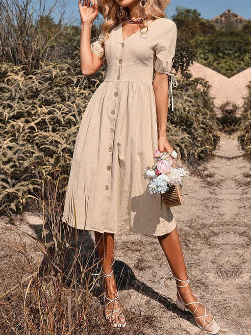 Sophisticated Short-Sleeve V-neck A-line Dress for Women - Fashion Statement by Jakoto