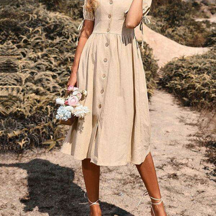 Sophisticated Short-Sleeve V-neck A-line Dress for Women - Fashion Statement by Jakoto