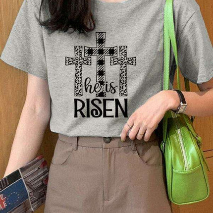 Chic Women's 'He Has Risen' Graphic Tee for a Stylish Easter Celebration