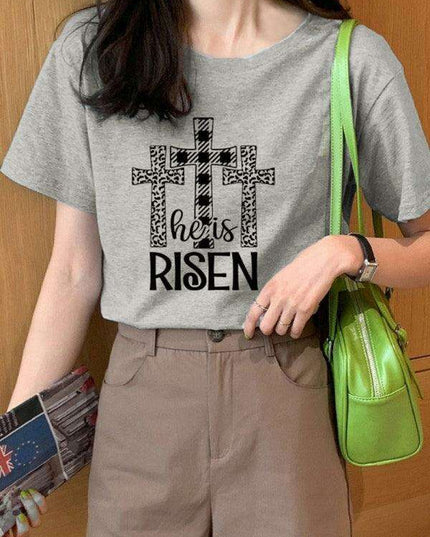 Chic Women's 'He Has Risen' Graphic Tee for a Stylish Easter Celebration