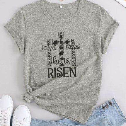 Chic Women's 'He Has Risen' Graphic Tee for a Stylish Easter Celebration