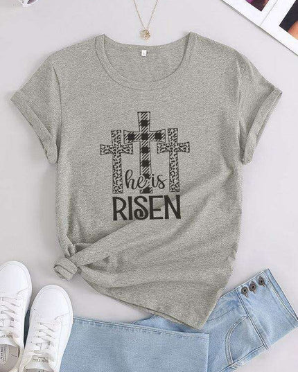 Chic Women's 'He Has Risen' Graphic Tee for a Stylish Easter Celebration