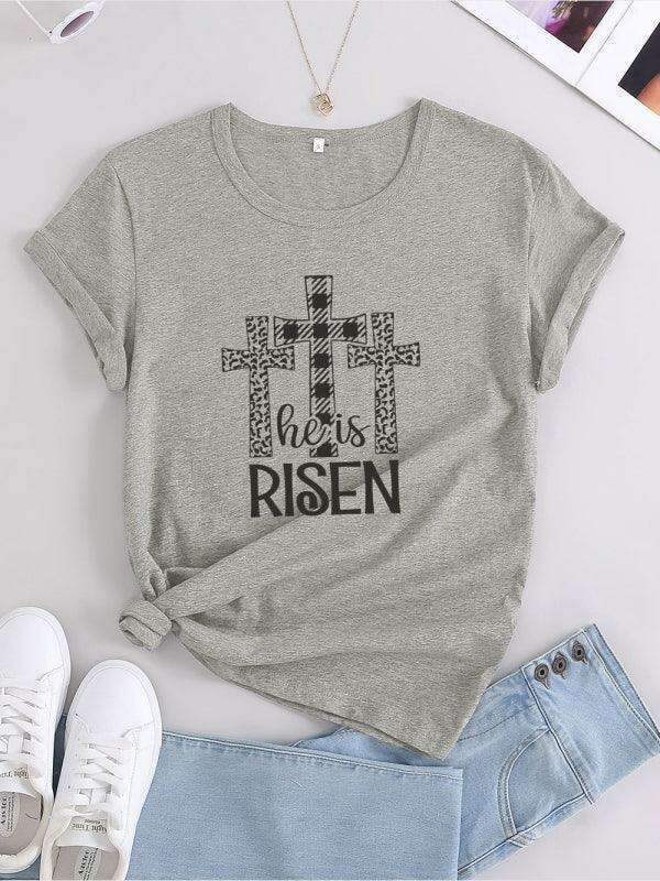 Chic Women's 'He Has Risen' Graphic Tee for a Stylish Easter Celebration
