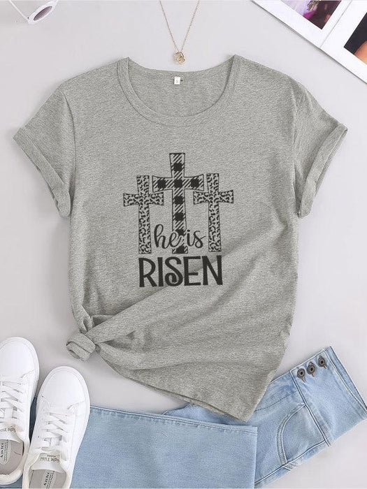 Women's Easter 'He Has Risen' Graphic Tee for Stylish Easter Celebrations