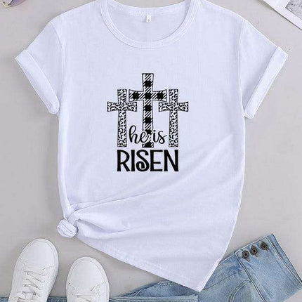 Chic Women's 'He Has Risen' Graphic Tee for a Stylish Easter Celebration