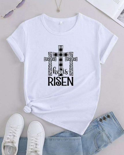 Chic Women's 'He Has Risen' Graphic Tee for a Stylish Easter Celebration