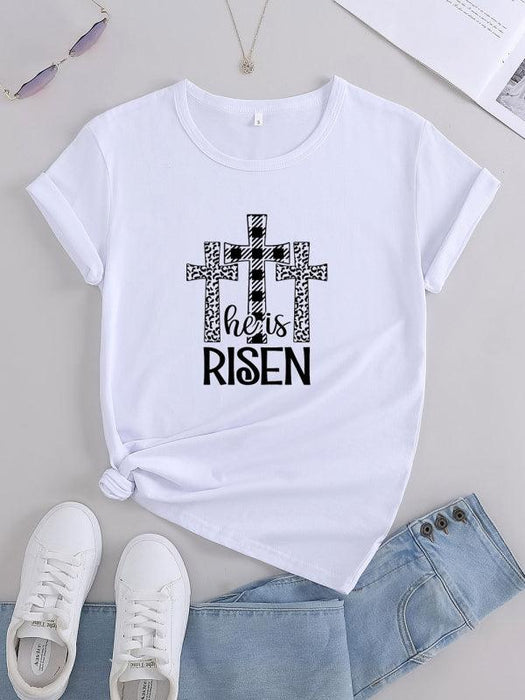 Elevate Your Easter Style with Women's 'He Has Risen' Graphic Tee for Chic Holiday Celebrations