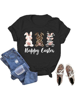 Women's Graphic Print Happy Easter Bunny T-shirt-kakaclo-Black-S-Très Elite