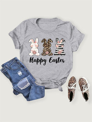 Women's Graphic Print Happy Easter Bunny T-shirt-kakaclo-Grey-S-Très Elite