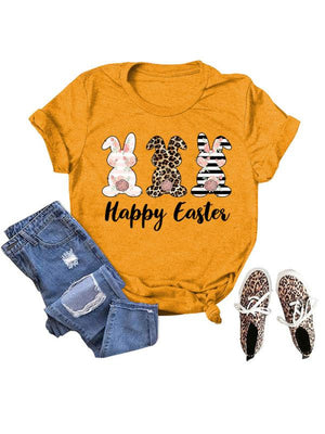 Women's Graphic Print Happy Easter Bunny T-shirt-kakaclo-Mustard-S-Très Elite