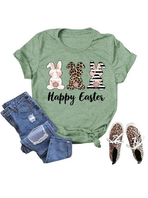 Women's Graphic Print Happy Easter Bunny T-shirt-kakaclo-Pale green-S-Très Elite
