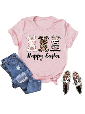 Women's Graphic Print Happy Easter Bunny T-shirt-kakaclo-Pink-S-Très Elite