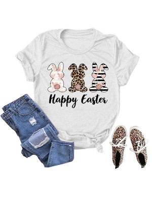 Women's Graphic Print Happy Easter Bunny T-shirt-kakaclo-White-S-Très Elite