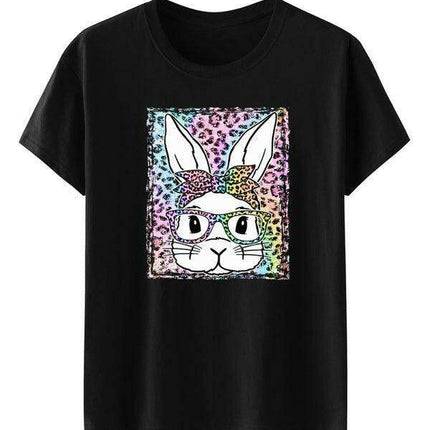 Stylish Leopard and Bunny Print Short Sleeve Tee for Effortless Chic
