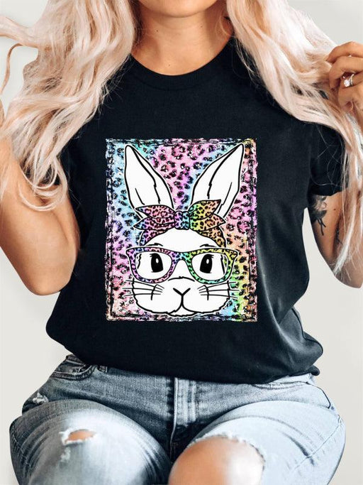Leopard Hare Graphic Print Women's Short Sleeve T-shirt