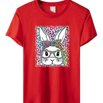 Stylish Leopard and Bunny Print Short Sleeve Tee for Effortless Chic