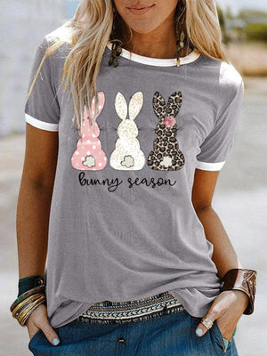 Women's Happy Easter Bunny Graphic Casual T-shirt-kakaclo-Grey-S-Très Elite