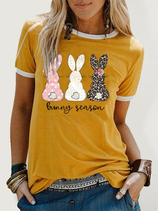 Whimsical Easter Bunny Print Women's Casual Tee with Shift Design