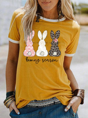 Women's Happy Easter Bunny Graphic Casual T-shirt-kakaclo-Yellow-S-Très Elite
