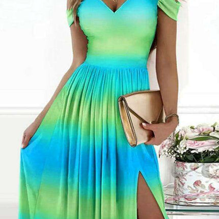 Enchanting Elegance: Women's V-Neck Printed Maxi Dress