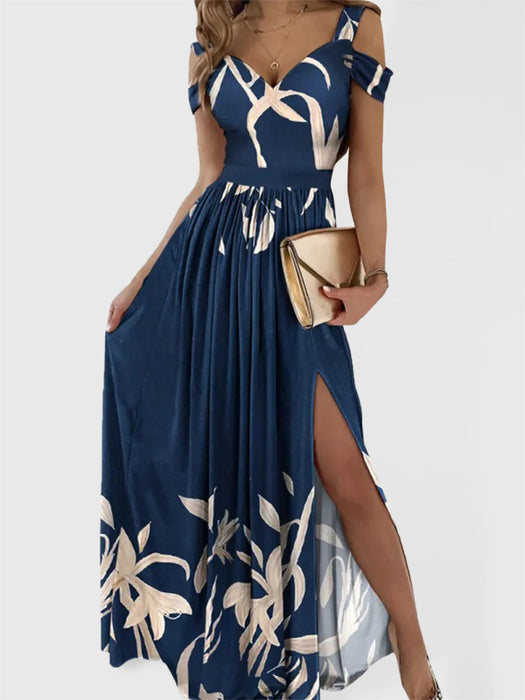 Elegant Allure: Chic Women's Printed V-Neck Maxi Dress with Sophistication