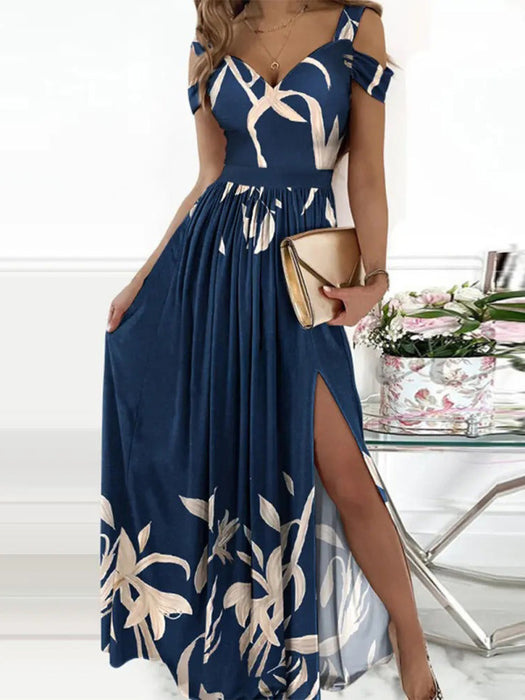 Elegant Allure: Chic Women's Printed V-Neck Maxi Dress with Sophistication