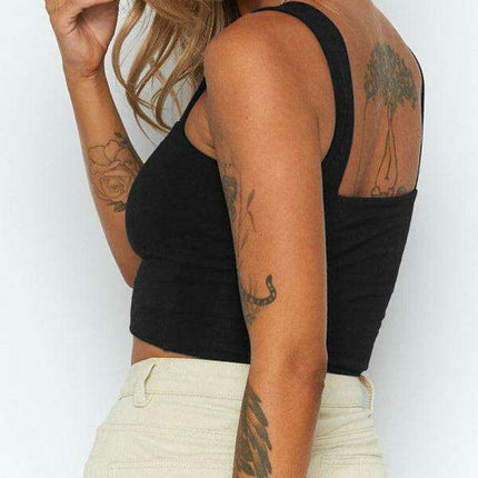 Elegant Square Neck Cotton Blend Crop Top for Trendsetting Women