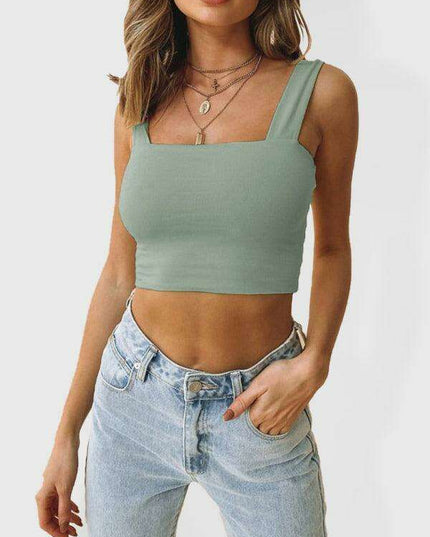 Elegant Square Neck Cotton Blend Crop Top for Trendsetting Women