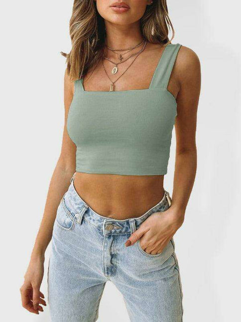 Elegant Square Neck Cotton Blend Crop Top for Trendsetting Women