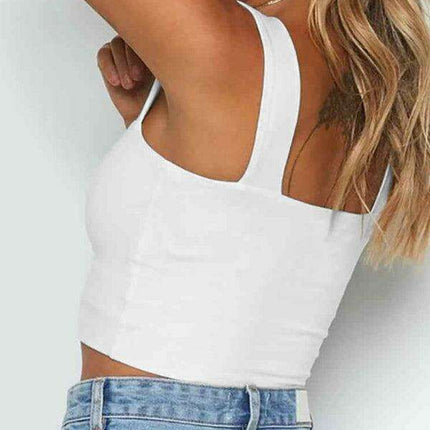 Elegant Square Neck Cotton Blend Crop Top for Trendsetting Women