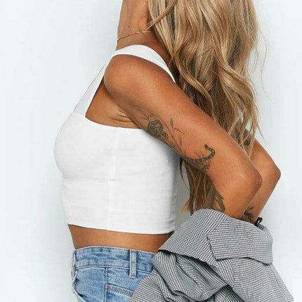 Elegant Square Neck Cotton Blend Crop Top for Trendsetting Women