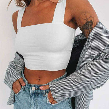 Elegant Square Neck Cotton Blend Crop Top for Trendsetting Women