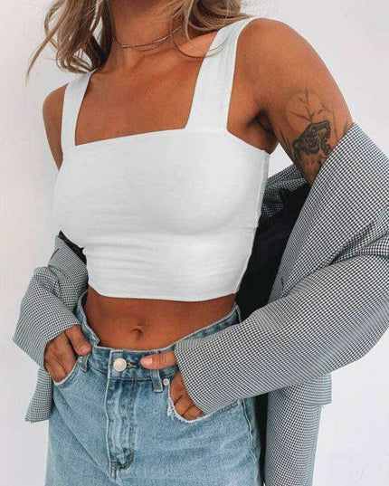 Elegant Square Neck Cotton Blend Crop Top for Trendsetting Women