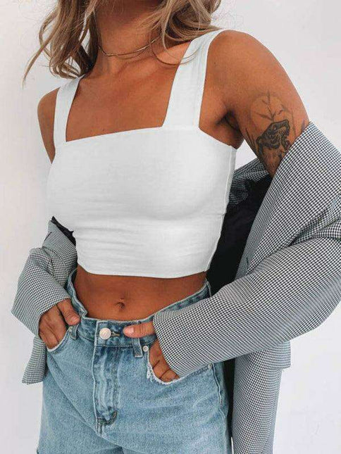 Elegant Square Neck Cotton Blend Crop Top for Trendsetting Women