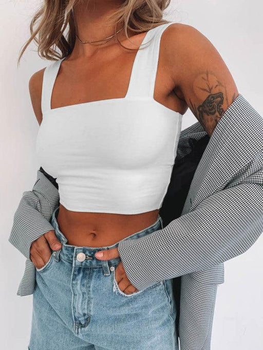 Women's Solid Color Sleeveless Crop Top in Cotton Blend