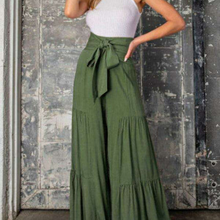 Chic Wide-Leg Cotton Pants with Stylish Woven Straps