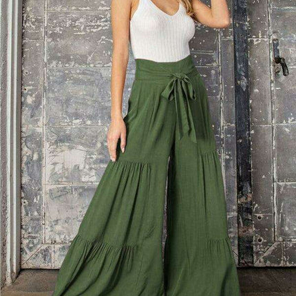 Chic Wide-Leg Cotton Pants with Stylish Woven Straps