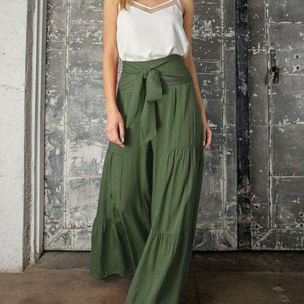 Chic Wide-Leg Cotton Pants with Stylish Woven Straps