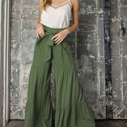 Chic Wide-Leg Cotton Pants with Stylish Woven Straps
