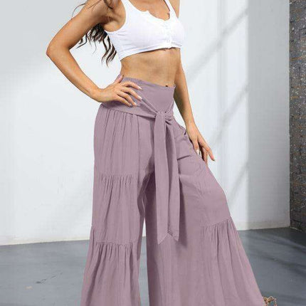 Chic Wide-Leg Cotton Pants with Stylish Woven Straps