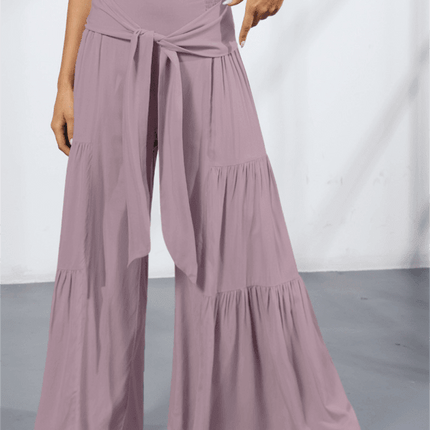 Chic Wide-Leg Cotton Pants with Stylish Woven Straps