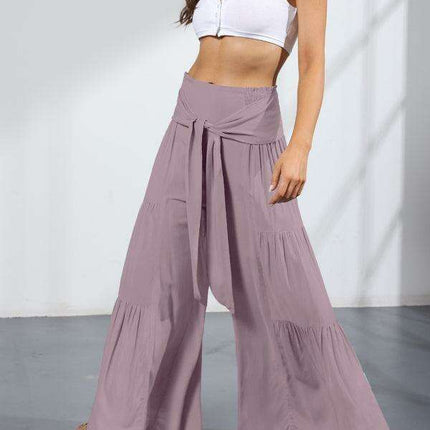Chic Wide-Leg Cotton Pants with Stylish Woven Straps