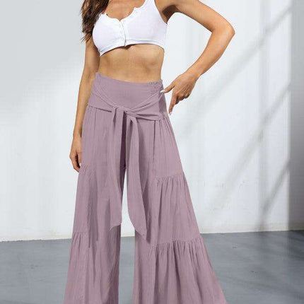 Chic Wide-Leg Cotton Pants with Stylish Woven Straps