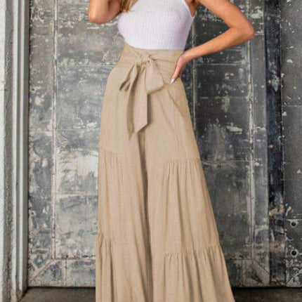 Chic Wide-Leg Cotton Pants with Stylish Woven Straps