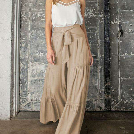 Chic Wide-Leg Cotton Pants with Stylish Woven Straps