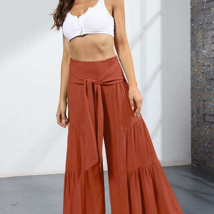 Chic Wide-Leg Cotton Pants with Stylish Woven Straps