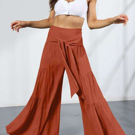 Chic Wide-Leg Cotton Pants with Stylish Woven Straps